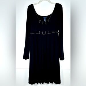 Max‎ Edition Black Ruched Knit Stretchy Dress White Stitch Detail Popover Sz S/M